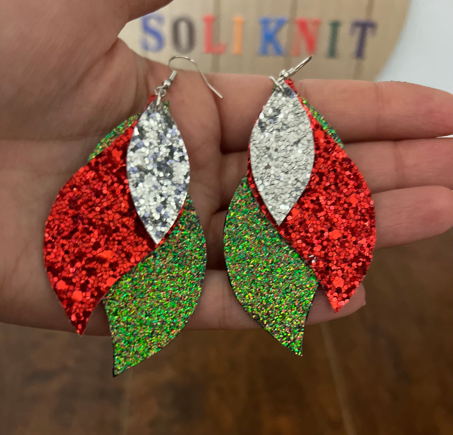 Glitter Triple Stacked leather earrings