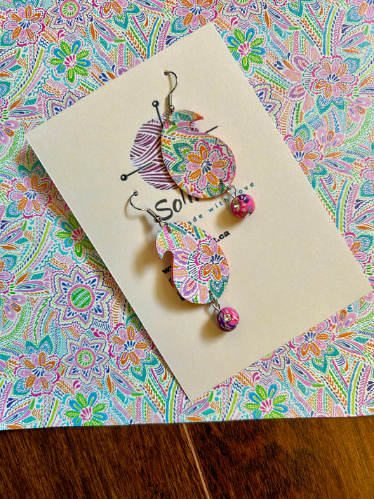 Flowers Custom Synthetic Paisley leather earrings