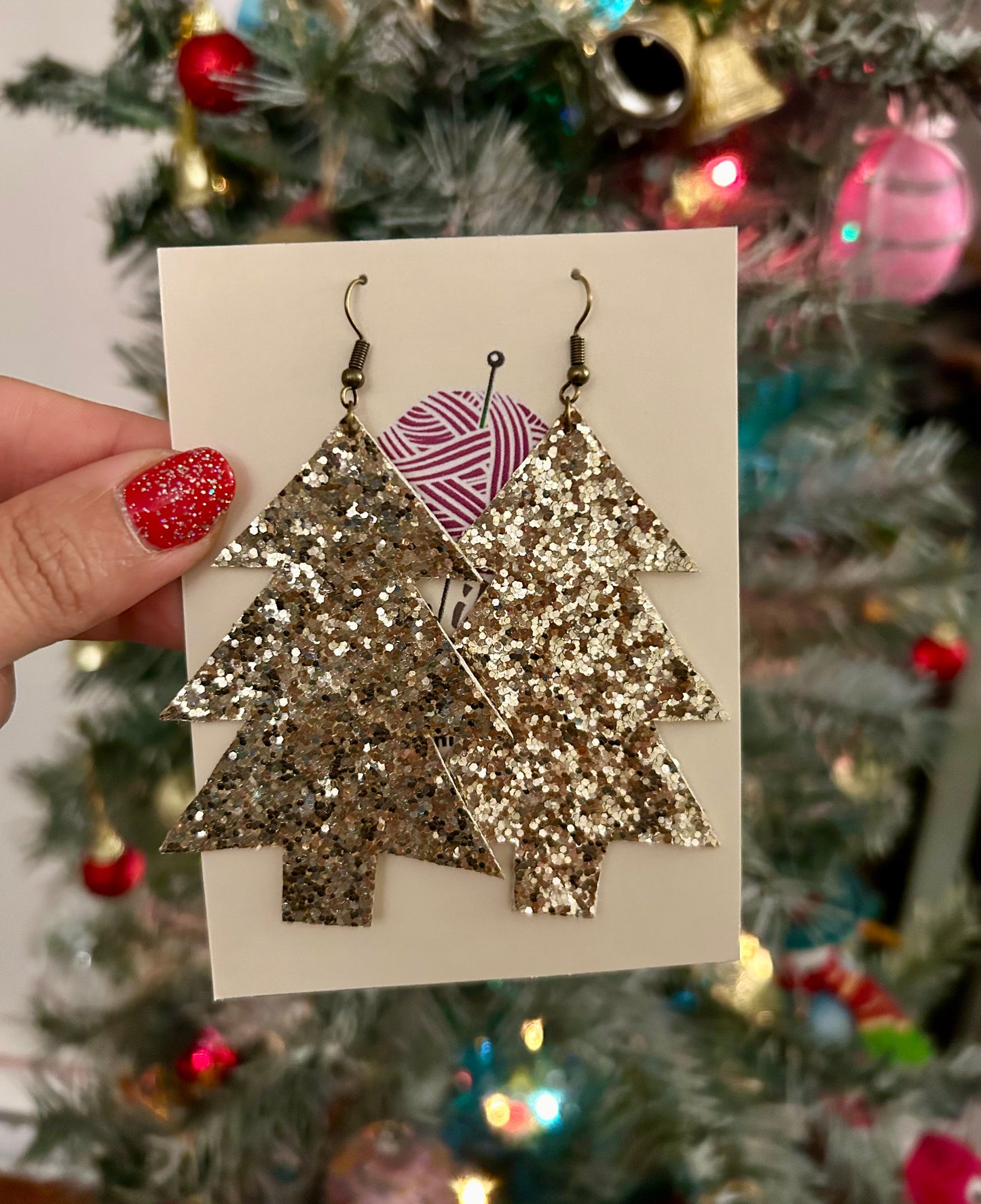 Christmas tree Glitter leather earrings