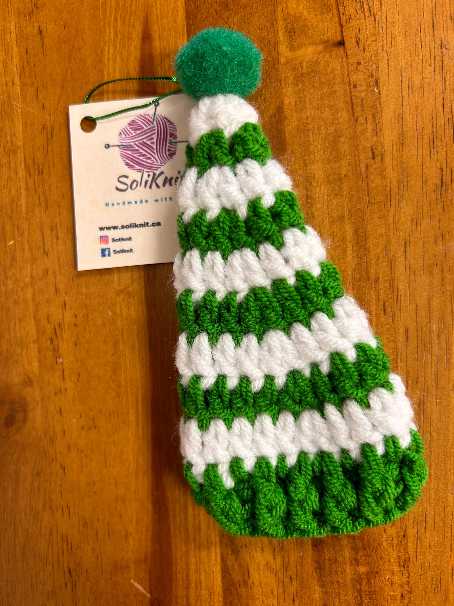 Green and white elf Hat ornament
