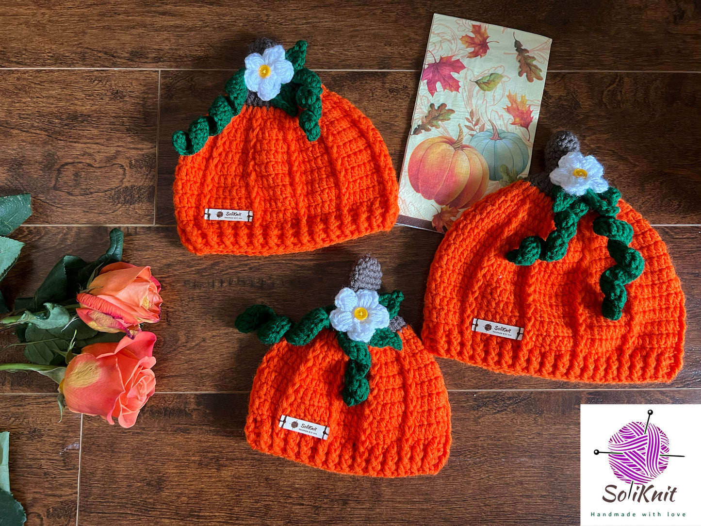 Pumpkin hat with flower