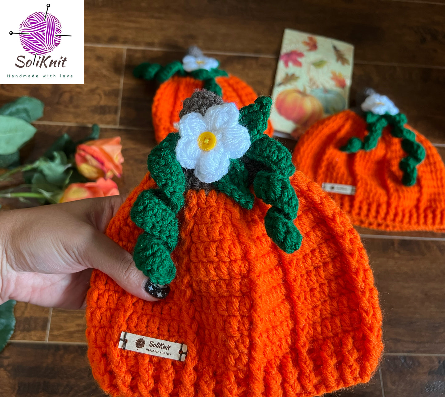 Pumpkin hat with flower