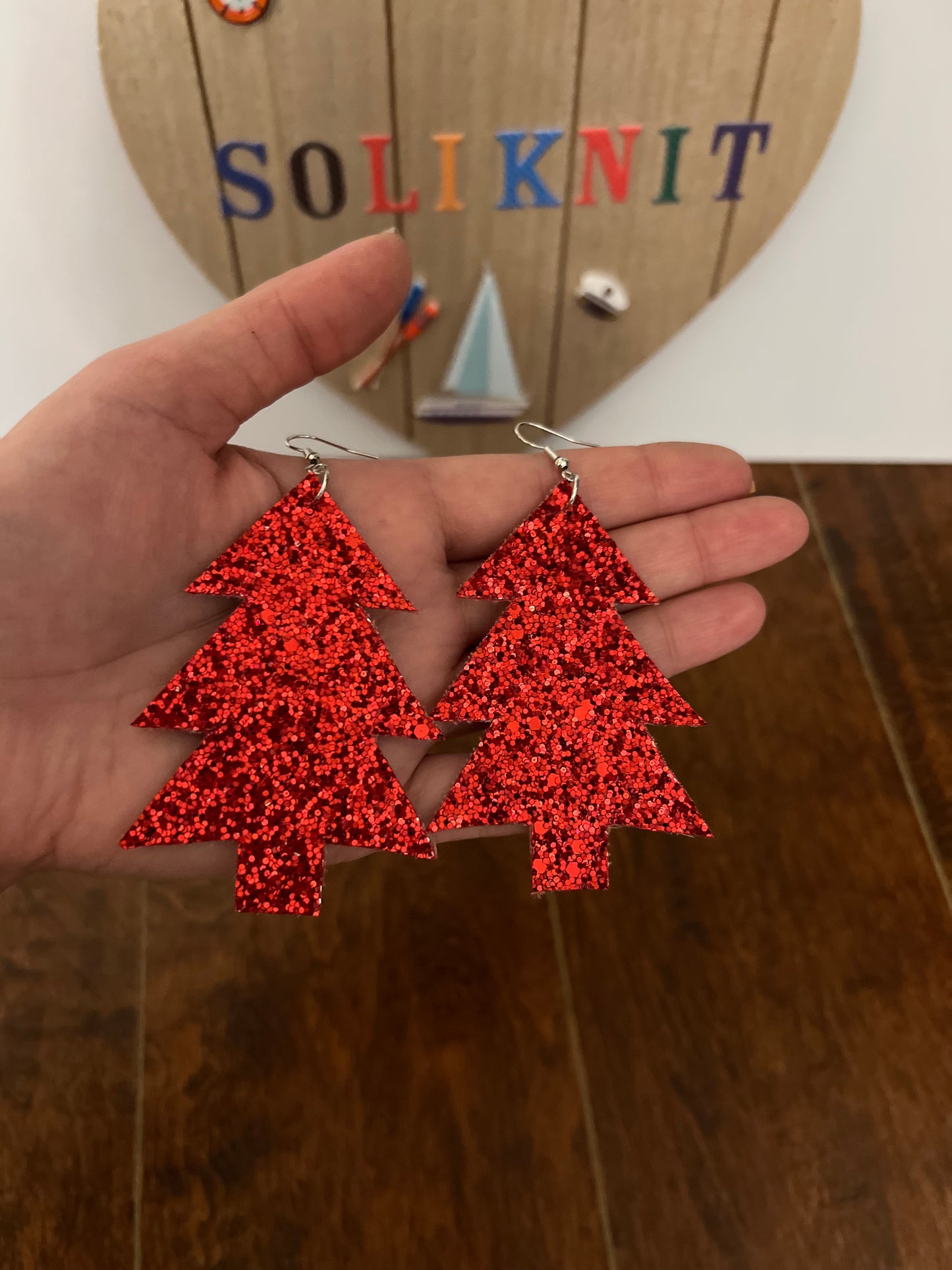 Christmas tree Glitter leather earrings