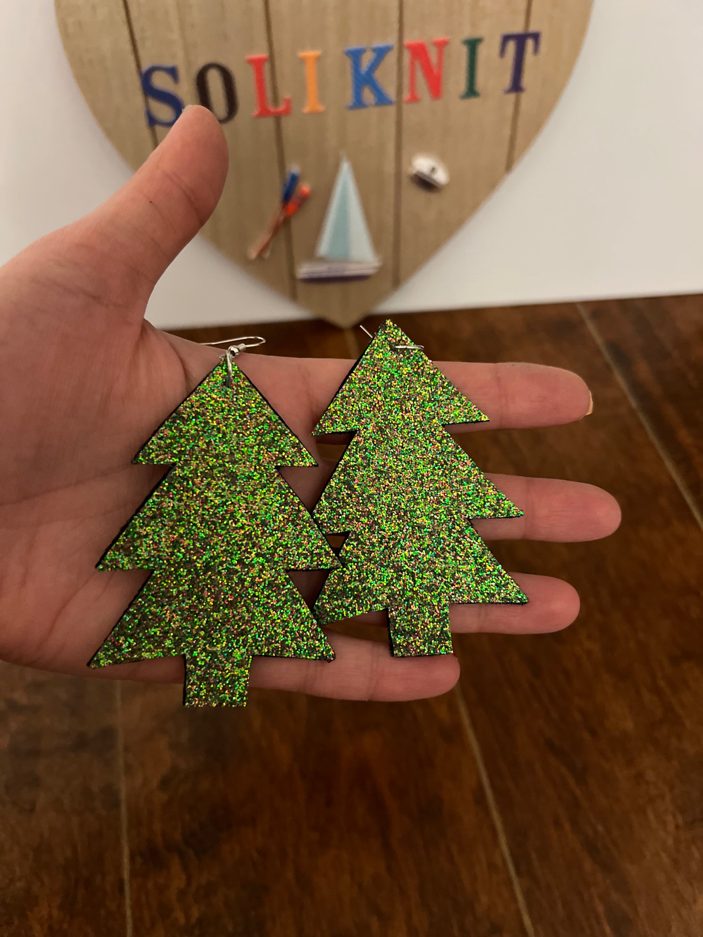 Christmas tree Glitter leather earrings