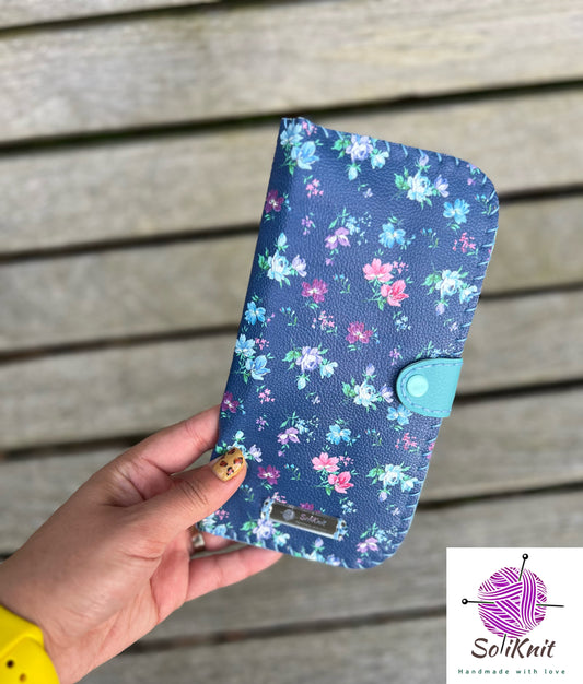 Woman leather wallet ( floral navy)